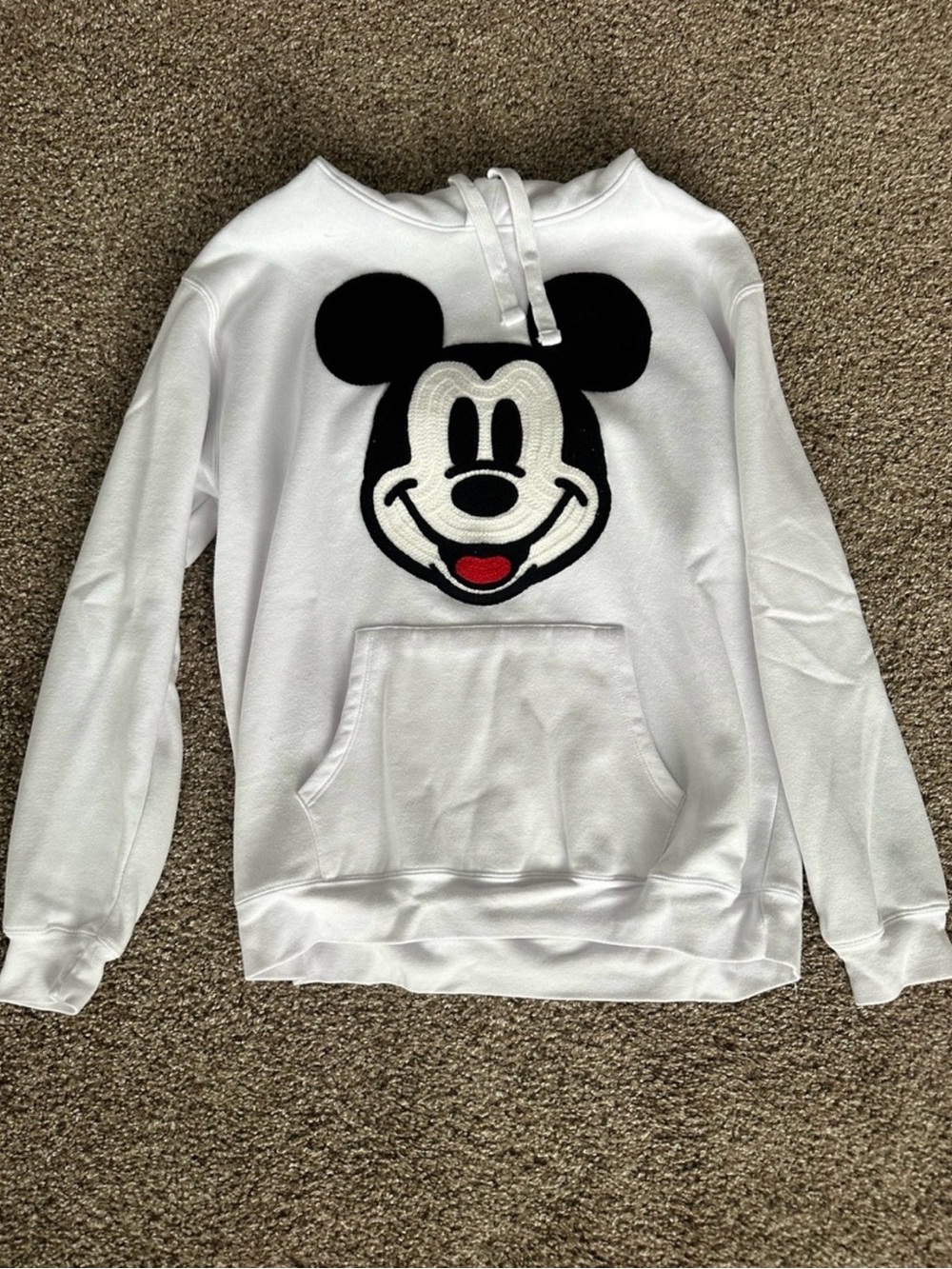 Disney White Hoodie with Black Mickey Face and Red Tongue